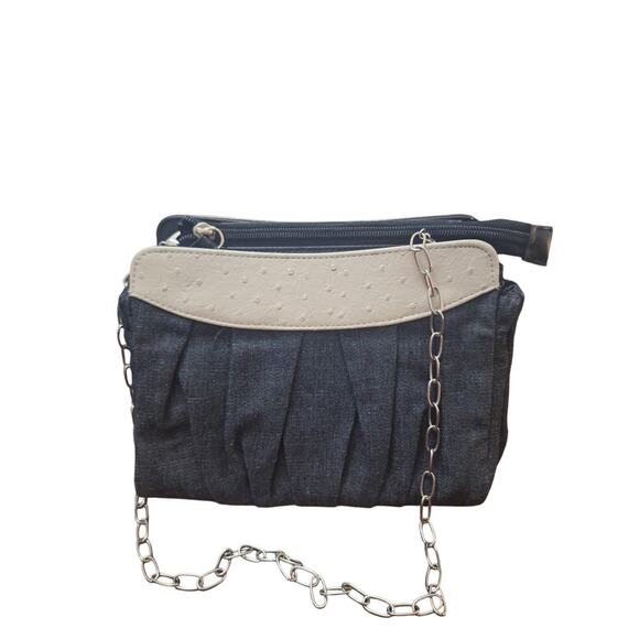 Miche Bag Purse Paperclip Chain Shoulder Handbag Denim Faux Leather Minimalist - Picture 2 of 4